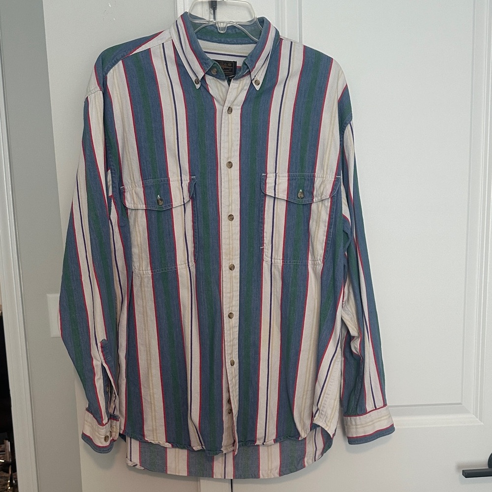 Vintage Eddie Bauer Multicolor Striped Button-Up Shirt Size Medium